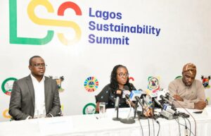 Dr. Babatunde Ajayi, General Manager, Lagos State Environmental Protection Agency (LASEPA); Dr. Oreoluwa Finnih-Awokoya, Special Adviser to the Governor of Lagos State on Sustainable Development Goals (SDGs) and her counterpart, Mr. Lekan Balogun, Economic Planning & Budget during a press conference on the inaugural Lagos Sustainability Summit held at the Radisson Blu Hotel, Ikeja, on Thursday, 22nd August 2024