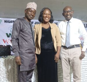L-R) Boye Salau of The Tide group of newspapers, Mrs Ann Godwin of The Guardian, and Ignatius Chukwu of BusinessDay, Resource Persons at the day 2 of Press Week of the Rivers State Council of the Nigeria Union of Journalists,NUJ.