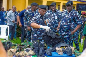 P Olatunji Rilwan Disu Commissioner of Police displaying some the exhibits recovered from suspects.jpg