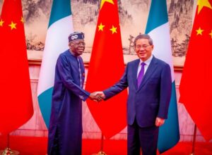 President Bola Tinubu at a bilateral meeting on Wednesday in Beijing, China, with Chinese Premier Li Qiang.jpg