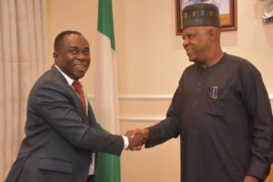 VP Shettima received on a courtesy visit to the Presidential Villa, executive members of the Association of Capital Market Academics of Nigeria (ACMAN) led by its President, Prof. Uche Uwaleke.jpg