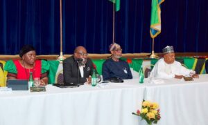 From right: Vice President, Federal Republic of Nigeria, Sen Kashim Shettima, Chairman of the Africa Minerals Strategy Group,(AMSG) Nigeria's Solid Minerals Development Minister Dr.Oladele Alake, Secretary General of the AMSG, Mr.Moses Engadu and Minister of Minerals Development of Malawi, Hon. Monica Chang'anamuno at the High Impact Event of AMSG in New York, United States on Wednesday