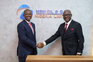 From left Muazzam Mairawani, chairman MSM Oil and Gas and Dr. Charles Ayoka Managing Director MSM Oil and Gas during the official opening of MSM Oil and Gas office in Lagos at the weekend
