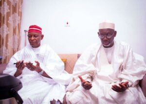 Governor Abba Kabir Yusuf of Kano State with Governor Umar Namadi of Jigawa State when the former paid a condolence visit to the latter at Government House, Dutse over the oil tanker fire incident that claimed scores of lives and left many wounded recently