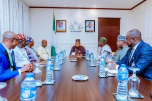 VP Shettima when the leadership of the Nigerian Guild of Editors paid him a courtesy visit at the Presidential Villa, Abuja