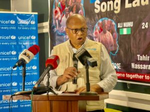Mr Rahama Rihood Mohamme during the launching of World Polio Day, the #NoMoreZeroDose Immunization Song at Tahir Guest Palace Kano. jpg