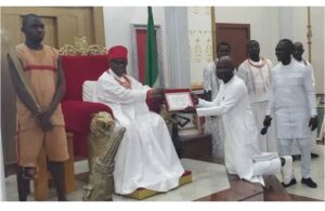 Oba Ewuare II and the Governor-elect of Edo, Senator Monday Okpebholo