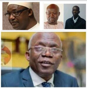 President Adama Barrow of The Gambia, left,journalists Musa Sheriff and Momodou Justice Darboe (Image taken from The Voice Newspaper) and Femi Falana, below