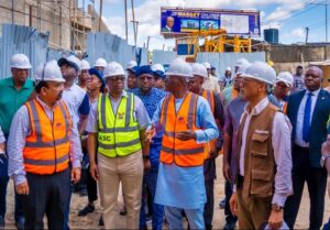 Representative of Shapoorji Pallonji & Company Private Limited, Project Contractor; Special Adviser to the Governor on Works, Engr. Adekunle Olayinka; Governor Babajide Sanwo-Olu and Commissioner for Health, Prof. Akin Abayomi during an inspection of the ongoing Construction work of the New Massey Street Children's Hospital, Adeniji Adele, Lagos Island on Thursday, October 10, 2024.