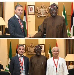 President Bola Tinubu with Mr Ramesh Kasangra, NIPCO director, who led the delegation