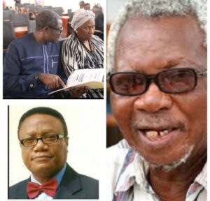Professors Patrick Okolo, Ebun Clark, top left; JP Clark, right; and Hope Eghagha