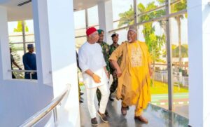Photo: L-R: Governor Hope Uzodimma of Imo State, GOC 82 Division, Enugu, Major General Taiwo Dada and Minister of Defence, Alhaji Mohammed Badaru Abubakar, when the latter paid a courtesy call on the Governor at Government House Owerri… weekend.