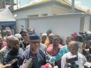 Governor Abiodun fielding questions from newsmen after voting at Ita-Osanyin Unit 2, Ward 3, Iperu-Remo, Ikenne Local Government Area of the State.jpg