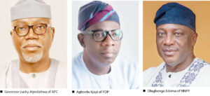 Lucky Aiyedatiwa of APC, Ajayi Agboola, PDP, Olugbenga Edema , New Nigeria Peoples Party. jpg