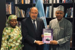 Minister of Information and National Orientation, Mohammed Idris during a meeting with the UNESCO Assistant Director-General for Communication and Information, Dr. Tawfik Jelassi.jpg