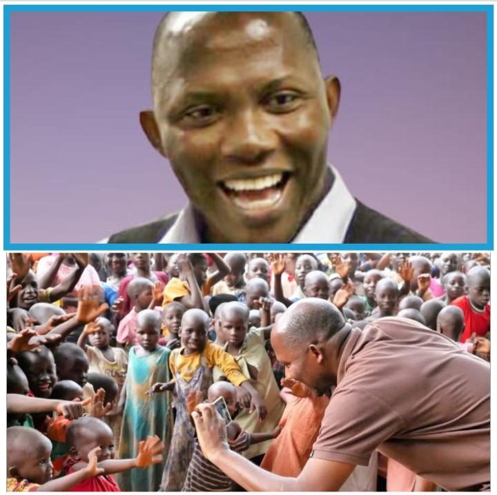 Pastor Solomon Abumere Folorunsho, top, and he with the children at the camp.jpg