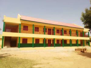 A completed two-storey modern classroom block built by Governor Yusuf's administration. The buildings are being erected in all primary and secondary schools across the state as part of interventions for state-of-emergency on education declared by Governor Yusuf
