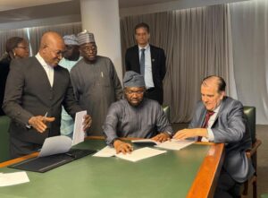 The Permanent Secretary of FMAFS, Mr Temitope Fashedemi, and the President of FGV, Professor Carlos Ivan Simonsen Leal, signing the MoU at FGV Headquarters in Rio de Janeiro, Brazil,