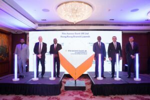 L-R: Mojalefa Mogono, Consulate General of South Africa in Hong Kong & Macau; Jamie Simmonds, CEO/MD, The Access Bank UK Limited; Oludare Folowosele, Consulate General of the Federal Republic of Nigeria in Hong Kong & Macau; Roosevelt Ogbonna, Managing Director/Chief Executive Director, Access Bank Plc; Baher Sheweikhi, Consulate General of Egypt in Hong Kong & Macau, and Ernest Law, Managing Director & Chief Executive, The Access Bank UK Limited, Hong Kong Branch, during the launch of the branch in Hong Kong... recently.