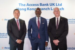 L-R: Ernest Law, Managing Director & Chief Executive, The Access Bank UK Limited, Hong Kong Branch; Roosevelt Ogbonna, Managing Director/Chief Executive Director, Access Bank Plc, and Jamie Simmonds, CEO/MD, The Access Bank UK Limited, at the launch of The Access Bank UK, Hong Kong Branch in Hong Kong... recently.