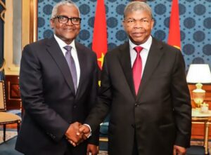 President of Angola, João Lourenço and President/CE, Dangote Industries Limited, Aliko Dangote, during an investment meeting of building cement factories, oil block acquisition in Luanda, Angola