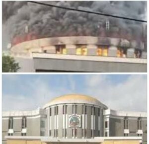 Liberia's Capitol Building in Monrovia on fire.jpg
