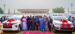 L-R: National chairman, CAN, Revd. Stephen Adegbite; Opeluwa of Lagos, High Chief Lateef Ajose Aderibigbe; Executive Secretary/CEO, Lagos State Security Trust Fund (LSSTF), Dr. Abdurrazaq Balogun; Board Chairman, LSSTF, Mr. Kehinde Durosinmi-Etti; Governor Babajide Sanwo-Olu; Inspector General of Police, Mr Kayode Egbetokun; Deputy Governor, Dr. Obafemi Hazmat; SSG, Barr. 'Bimbola Salu-Hundeyin and Board member of LSSTF, Dr. Ayo during the 18th Security Town hall meeting with the Governor, at the Lagos House, Alausa, Ikeja, on Thursday, 19 December 2024.