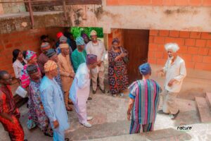 Professor Soyinka, right, Tunde Kelani (backing the camera) , Oyeweso, cente and others.jpg