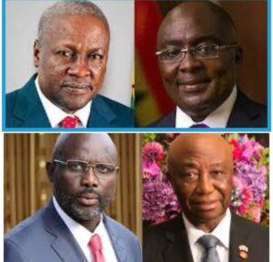 Ghana’s new President, Mahama, top left, defeated candidate, Bawumia. Liberia’s new President, Boakai, bottom right, and the defeated candidate, Weah