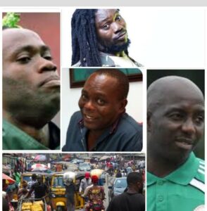 Taribo West. left, Daddy Showkey, top right, Samson Siasia, bottom right and Uzor Maxim Uzoatu, centre and Ajegunle in Lagos.jpg