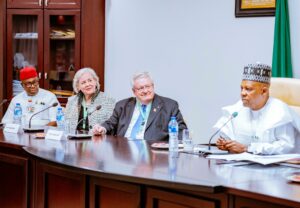 Chair of the Trustees of the Rotary Foundation of Rotary International, Mark Daniel Maloney, at the Presidential Villa, Abuja, during a visit to VP Kashim Shettima