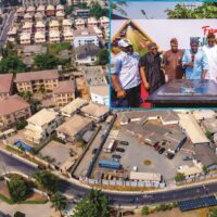 Aerial view of the network of five roads (Oba Dosumu Street, Oduduwa Way, Oduduwa Crescent, Sobo Arobiodu and Sasegbon Streets) commissioned by Governor of Lagos State, Mr. Babajide Sanwo-Olu in G.R.A Ikeja, on Thursday, 09 January 2025. Inset (l-r): Special Adviser to the on Infrastructure, Engr. Olufemi Daramola; Ex-Commissioner in Lagos, Barr. Muiz Banire; Deputy Governor, Dr. Obafemi Hamzat; Governor Babajide Sanwo-Olu; former Governor of Ekiti State, Mr. Ayodele Fayose; Oba Onigbongbo, HRM Olusegun Ajasa and SSG, Barr. ‘Bimbola Salu-Hundeyin.