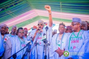 Ganduje, Governor Radda, others during the flag off of. APC LG campaign in Katsina on Sunday