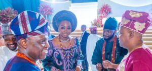 Governor Biodun Oyebanji, left, VP Shettima and others on the wedding day.