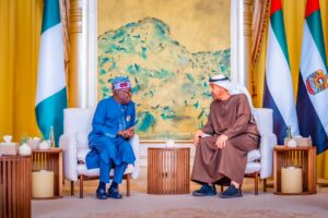 President Bola Ahmed Tinubu of Nigeria, left, and United Arab Emirates President, Sheikh Mohamed bin Zayed Al Nahyan.jpg