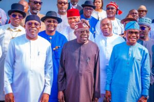 President Bola Tinubu, centre, Governor Siminalayi Fubara, left and Nyesome Wiike, former Rivers Governor and now FCT Minister .jpg