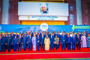 President Tinubu, 6th left, front row, and other heads of government in Tanzania