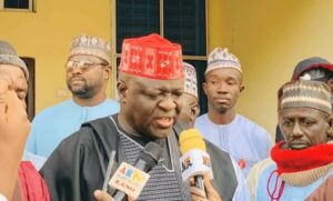 Representative of Governor Yusuf, AVM Ibrahim Umar. (rtd) speaking to journalists