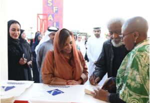 L-R: Prof Soyinka, Sheikha Bodour Al Qasimi, Lola Shoneyin