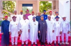 Vice President Kashim Shettima, the leadership of the National Assembly, and former principal officers of the National Assembly at his Oyinkan Abayomi Drive residence in Ikoyi, Lagos.