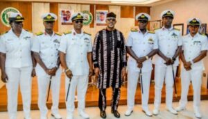 Caption: Governor Abiodun received the Flag Officer Commanding, Western Naval Command, Rear Admiral Mike Oamen, in his Oke-Mosan Office, Abeokuta.