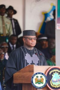2. President Bio reading his speech at the 68th Armed Forces event today in Liberia