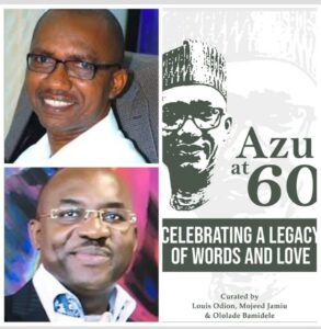 Azubuike Ishiekwene , top left, Louis Odion, bottom, left, and the book on the former