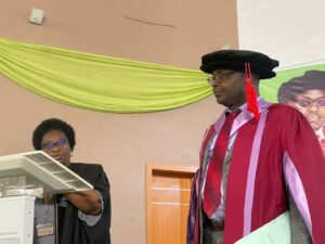 Deputy Vice Chancellor (Administration), Prof Adenike Boyo with Prof Sylvester Odion Akhaine