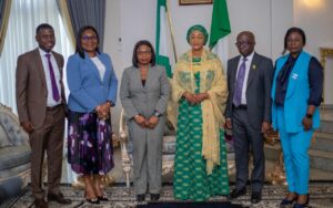 First Lady, Oluremi Tinubu a delegation from the Directorate of State Security, led by the Deputy Director-General, Mrs. Afolashade Adekayaoja