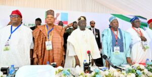 From left, Senate President Akpabio, VP Shettima, President Tinubu, Dr Ganduje and others