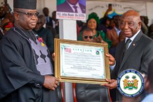 President Bio being awarded Distinguished Service Order DSO, in view of his sterling services to promote regional peace and stability