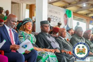 President Bio, his wife, Fatima, President Boakai and top government dignitaries at the occasion today