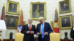 President Donald Trump, right, and PM Netanyahu of Israel. Photo by Los Angeles Times