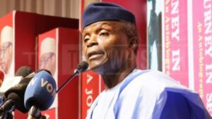 Professor Yemi Osinbajo speaking at Babangida's book launch